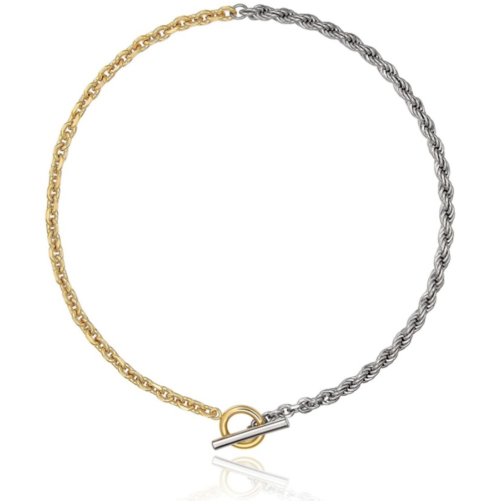 18K Oval Link Chain Choker Necklace Toggle Clasp Rope Chain Non Tarnishing